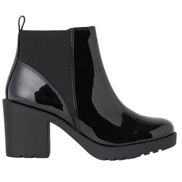 H&M Black Patent Ankle Boots With Block Heel - Picture 1 of 9